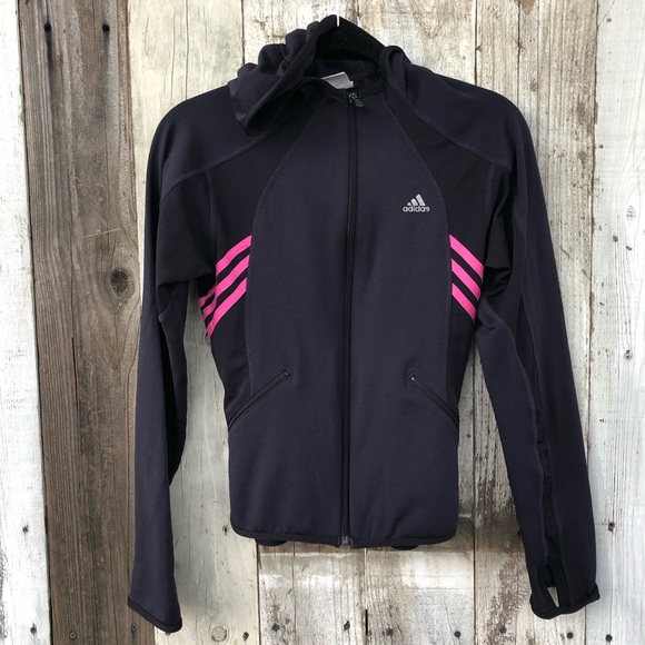 adidas Tops - Adidas Dark Purple Plum Pink Stripes ZIP Up